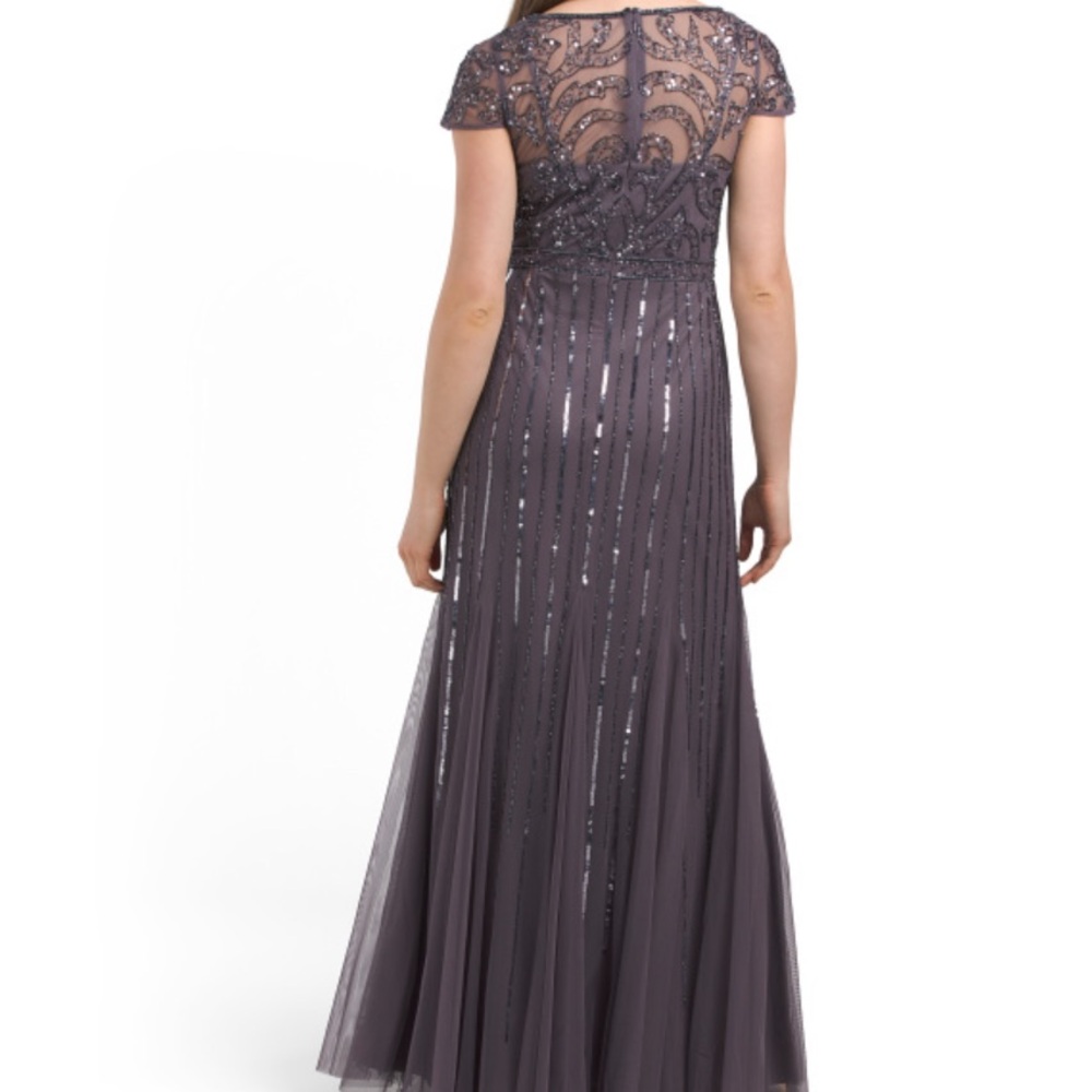 ADRIANNA PAPELL Short Sleeve Sequin Detail Illusion Neck Gown - Picture 2 of 2